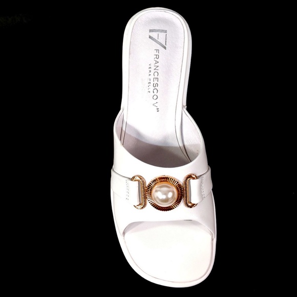 FRANCESCO V. 🇮🇹 WOMEN'S WHITE SOFT LEATHER PLATFORM COMFORT MULES - Picture 6 of 8